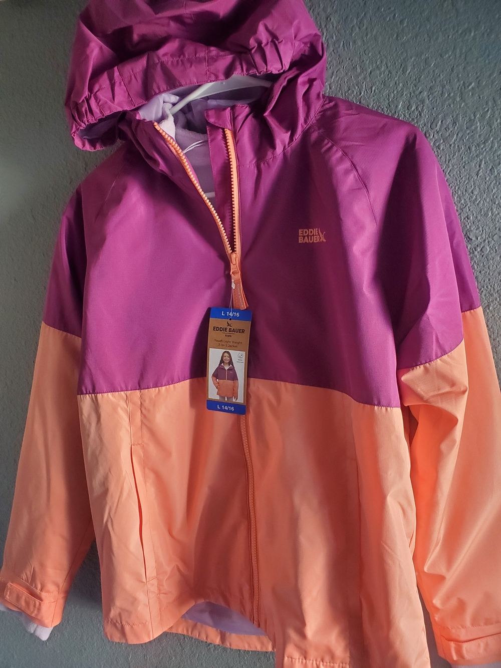 Eddie Bauer Girls' Two-Tone Hooded Raincoat - Magenta & Peach